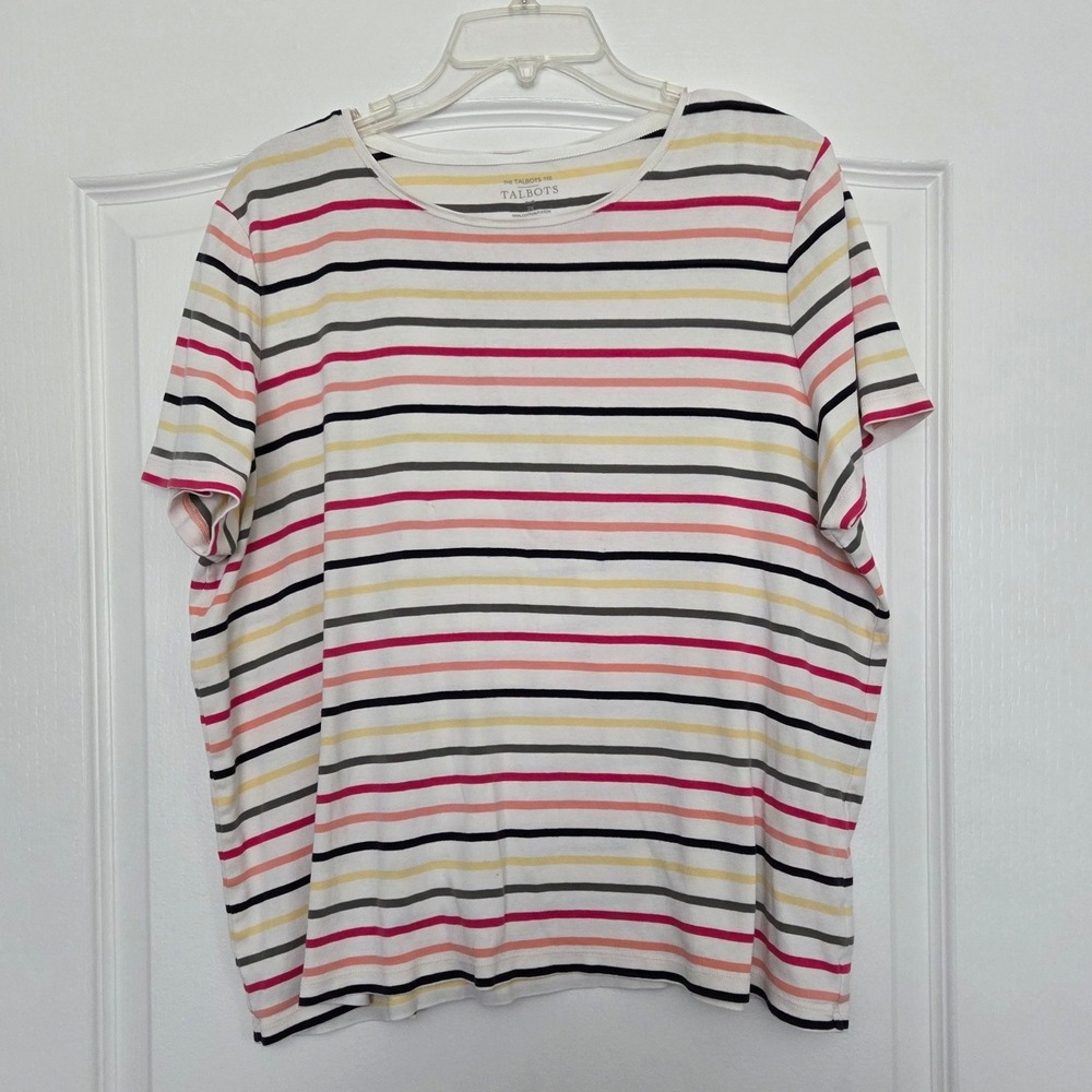Talbots Striped‎ Tee Top Crew Neck Short Sleeve Cotton Casual Plus Size 2X Basic